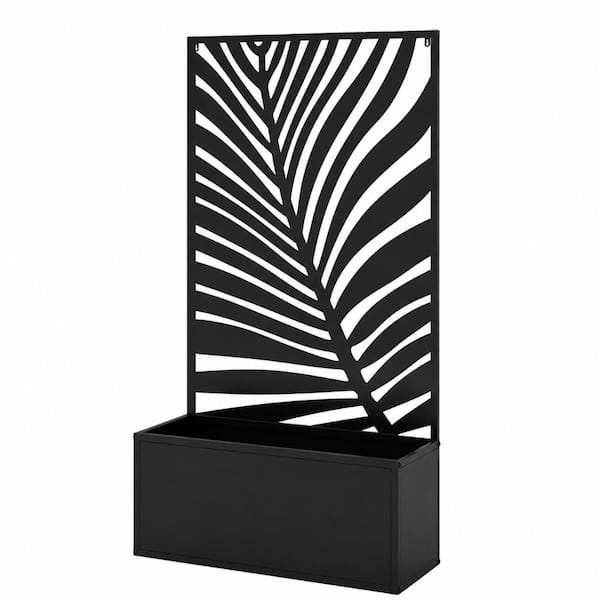 Metal Raised Garden Bed with Leaf Privacy Panel – Flower Planter Box, Outdoor Plant Bed for Patio, Balcony & Garden