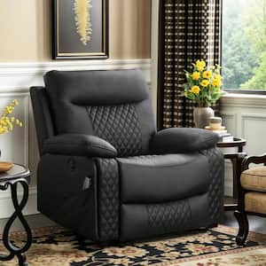 36.6 in. W Black Modern Leather Power Reclining Heated Massage Chair with USB Power Lift Assist Recliner 2-Cup Holders