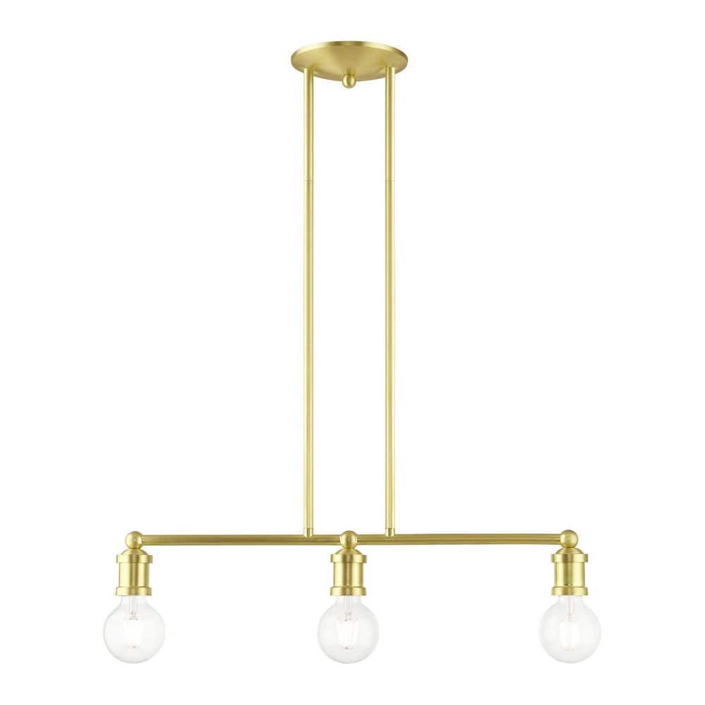 Lansdale Satin Brass 3-Light Linear Chandelier with Exposed Bulbs
