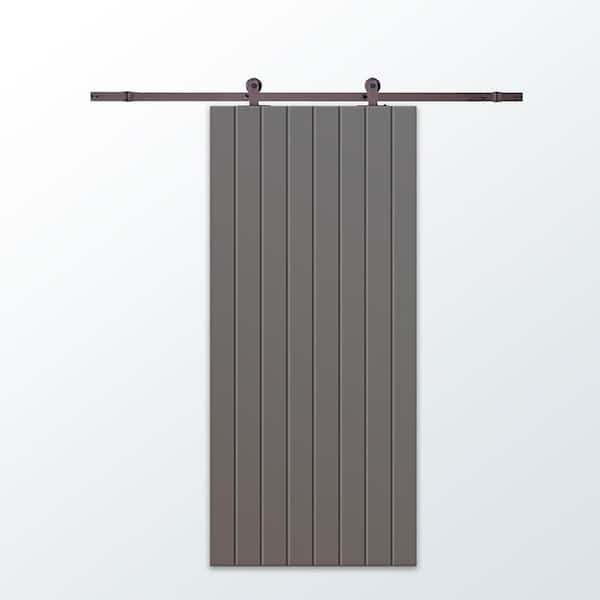 CALHOME 30 in. x 96 in. Light Gray Painted Composite MDF Paneled Interior Sliding Barn Door with Hardware Kit