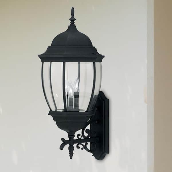 Tiverton Black 3-Light Outdoor Line Voltage Hardwired Porch Light Wall Sconce with No Bulbs Included