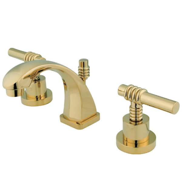 Kingston Brass Claremont 2-Handle 8 in. Widespread Bathroom Faucets with Brass Pop-Up in Polished Brass