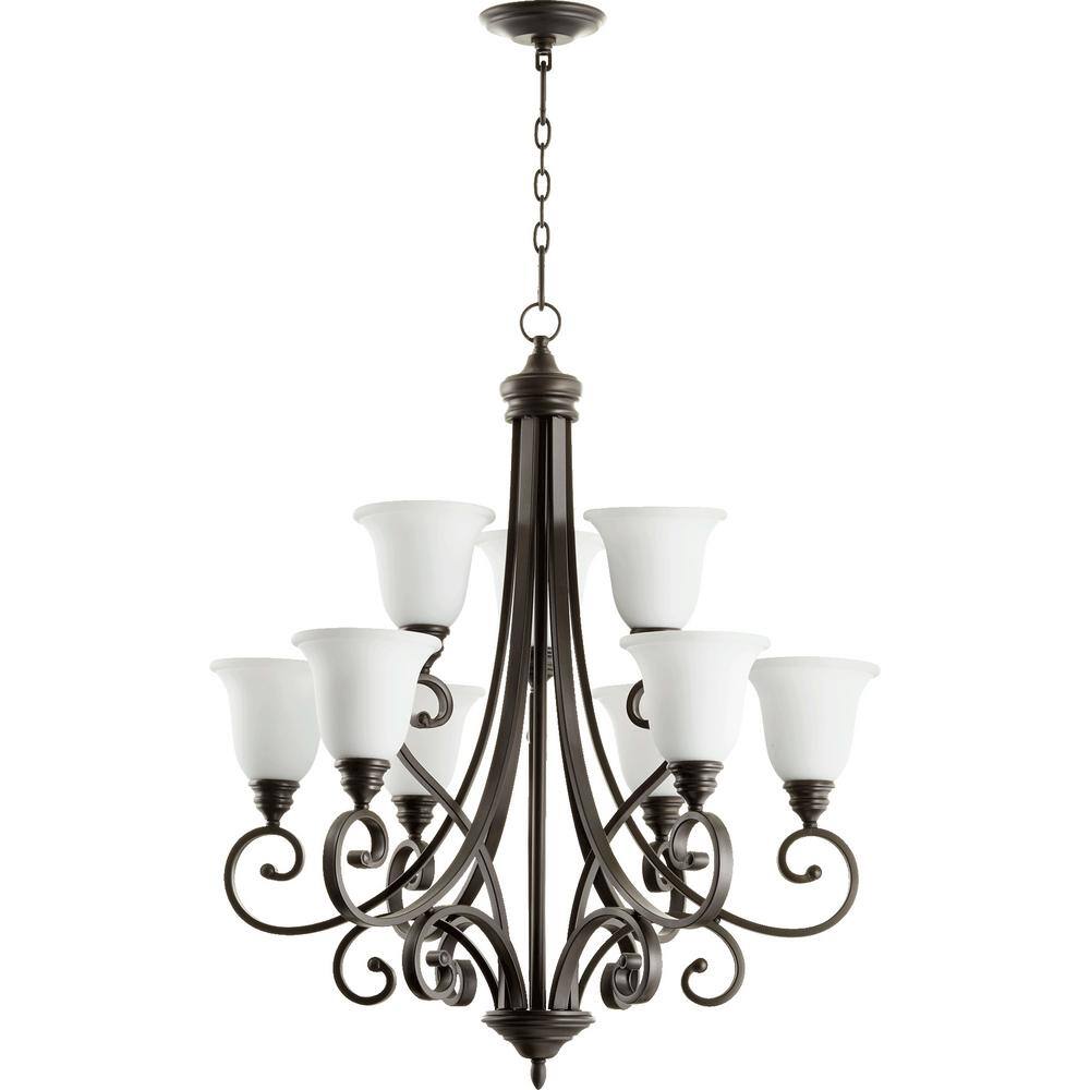Quorum INTERNATIONAL Bryant 9Light Oiled Bronze Chandelier with Satin
