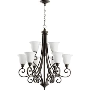 Bryant 9-Light Oiled Bronze Chandelier with Satin Opal Glass