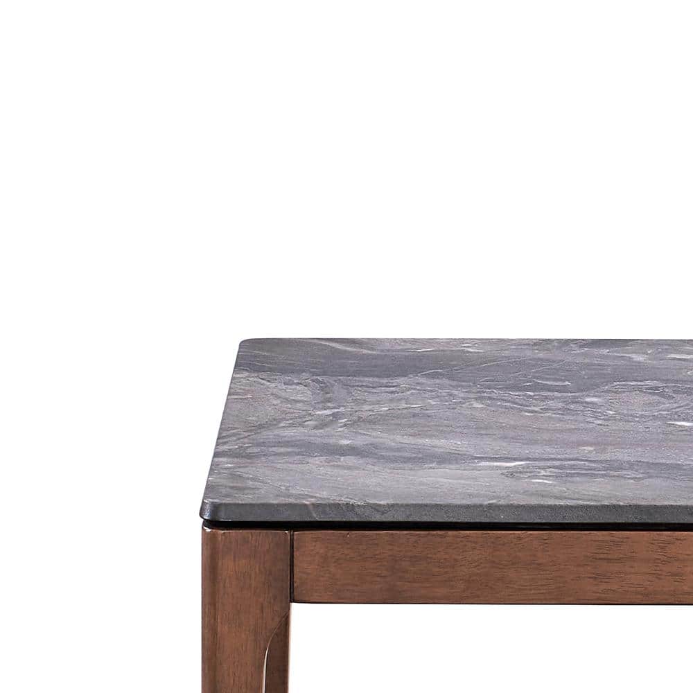 24" Walnut and Engineered Stone Square Side Table