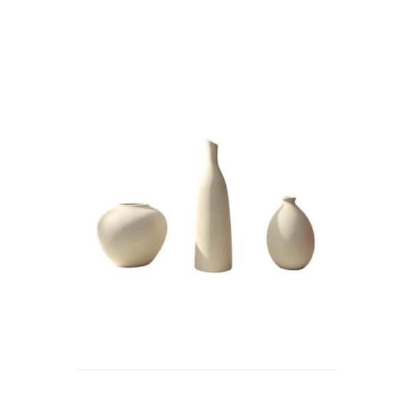 3 Pack Neutral Beige Ceramic Vases Farmhouse Boho Floral Shelf Decor