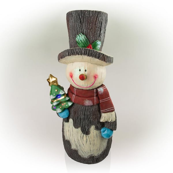 Alpine Corporation Solar Snowman Statue with Color Changing LED 