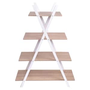 42.5 in Tall Ladder Indoor Outdoor White Pine Wood Plant Stand (4-Tiered)