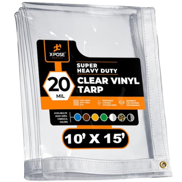 10 ft. W x 15 ft. L Clear Vinyl Tarp Heavy Duty 20 Mil Transparent Waterproof PVC Tarpaulin with Brass Grommets