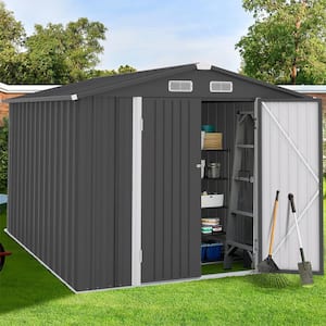 10 ft. W x 8 ft. D Large Outdoor Metal Storage Shed Galvanized Steel Garden Shed with Lockable Double Doors (80 sq. ft.)