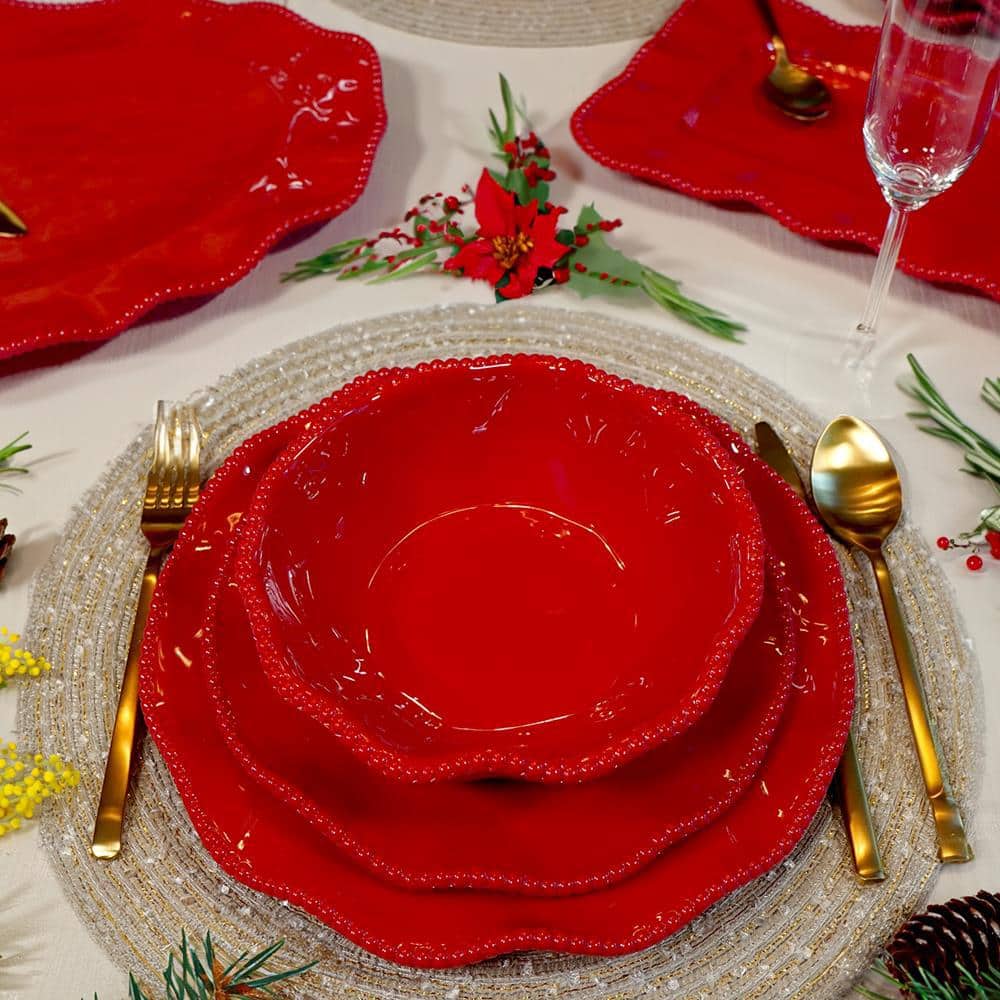 Perlette Red Heavyweight Melamine 12-Piece Dinnerware Set