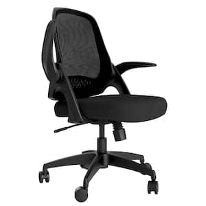 Black Office Task Desk Chair Swivel Home Comfort Chairs with Flip-up Arms and Adjustable Height