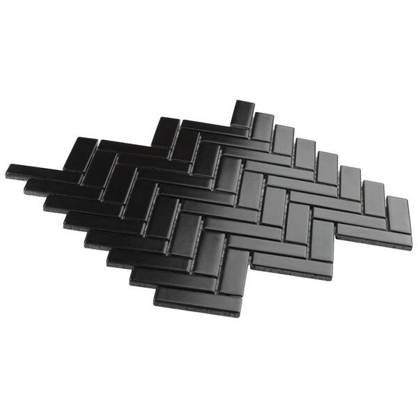 Merola Tile Metro Brick Herringbone, Black Brick Herringbone Floor Tile