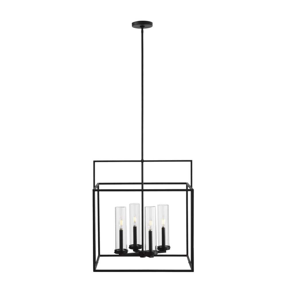 Home Decorators Collection Haven View Modern 4-Light Black Double Frame Outdoor Chandelier with Clear Glass -  8000604-12