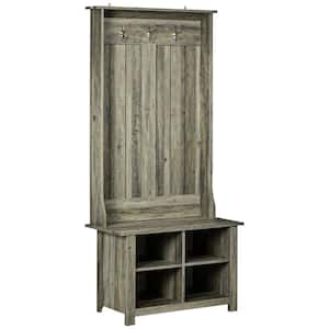 Gray Hall Tree with Shoe Storage Bench, Entryway Bench with Coat Rack, Accent Coat Tree with Adjustable Shelves
