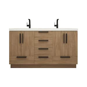 Carla 59 in. W x 20 in. D x 35 in. H Double Sink Freestanding Bath Vanity in Dark French Oak with White Ceramic Top