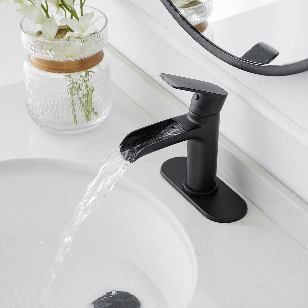 Matte Black Waterfall Single Handle Bathroom Faucet