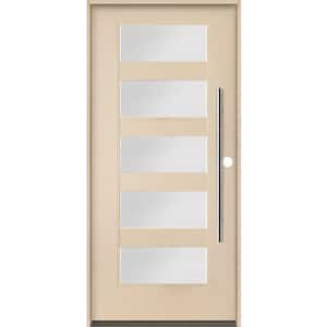 ASCEND Modern Faux Pivot 36 in. x 80 in. 5 Lite Left-Hand/Inswing Satin Glass Unfinished Fiberglass Prehung Front Door