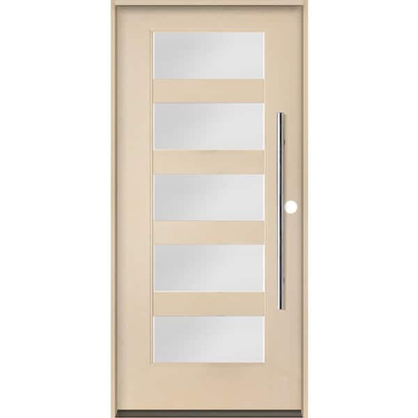 Krosswood Doors ASCEND Modern Faux Pivot 36 in. x 80 in. 5 Lite Left-Hand/Inswing Satin Glass Unfinished Fiberglass Prehung Front Door