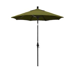 7.5 ft. Matted Black Aluminum Market Collar Tilt Patio Umbrella Fiberglass Ribs and in Palm Pacifica