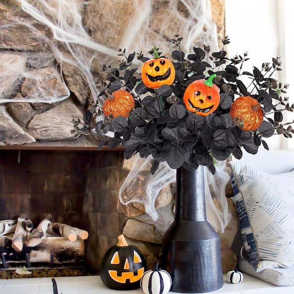 13.4 in. Black Indoor/Outdoor Halloween Artificial with Pumpkin