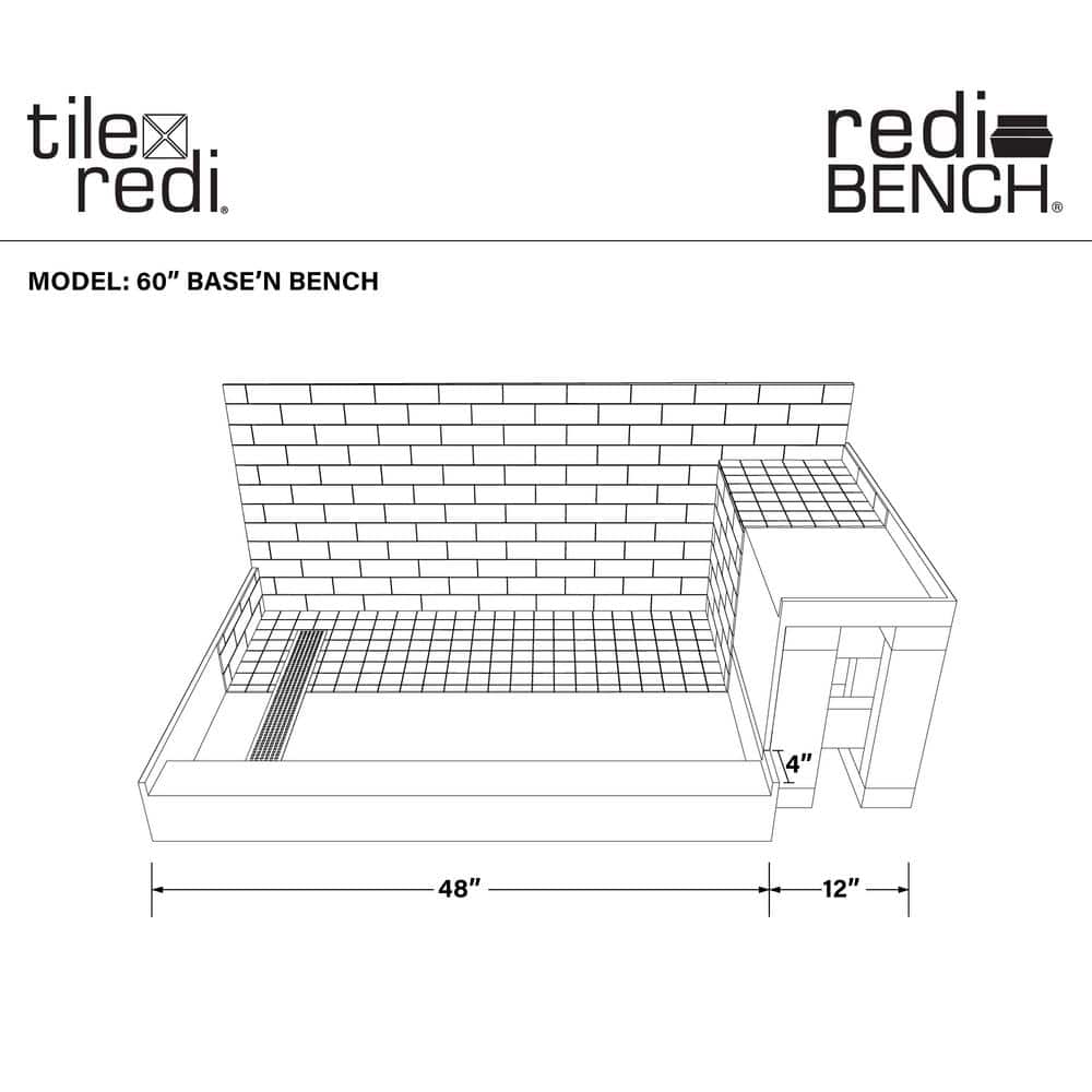 Brushed Nickel 60" x 42" Rectangular Shower Base with Integrated Bench