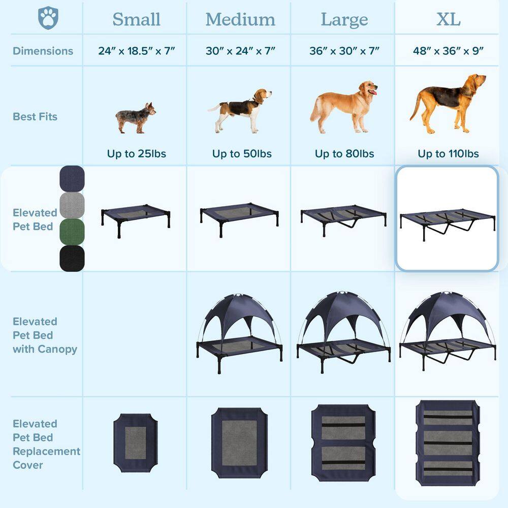 Large Navy Blue Elevated Outdoor Waterproof Pet Bed