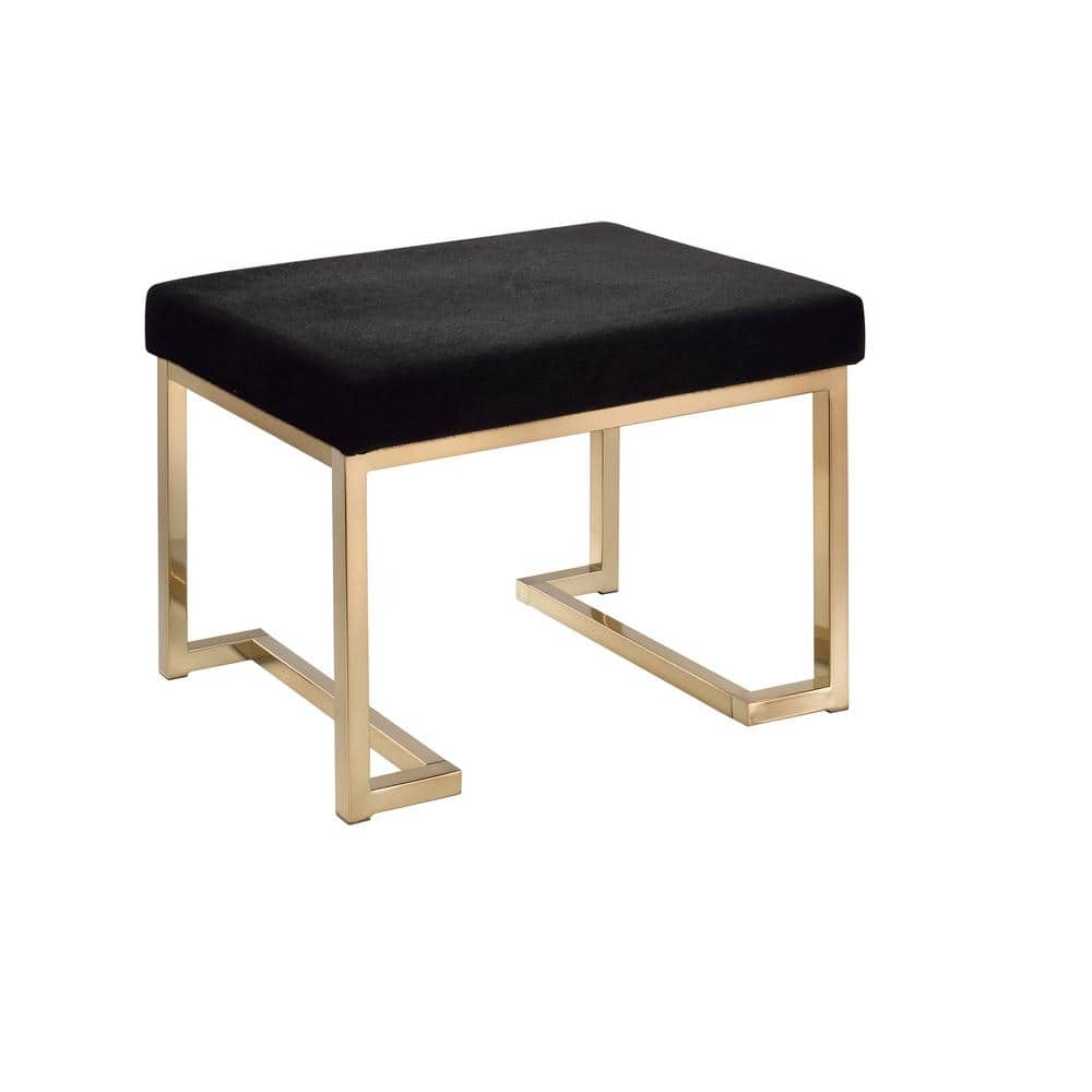 Champagne Gold & Black Fabric Padded Footstool