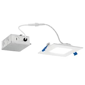 Direct-to-Ceiling Integrated LED 4 in. Square Canless Recessed Light for Bathroom Ultra Thin White 2700K (1-Pack)