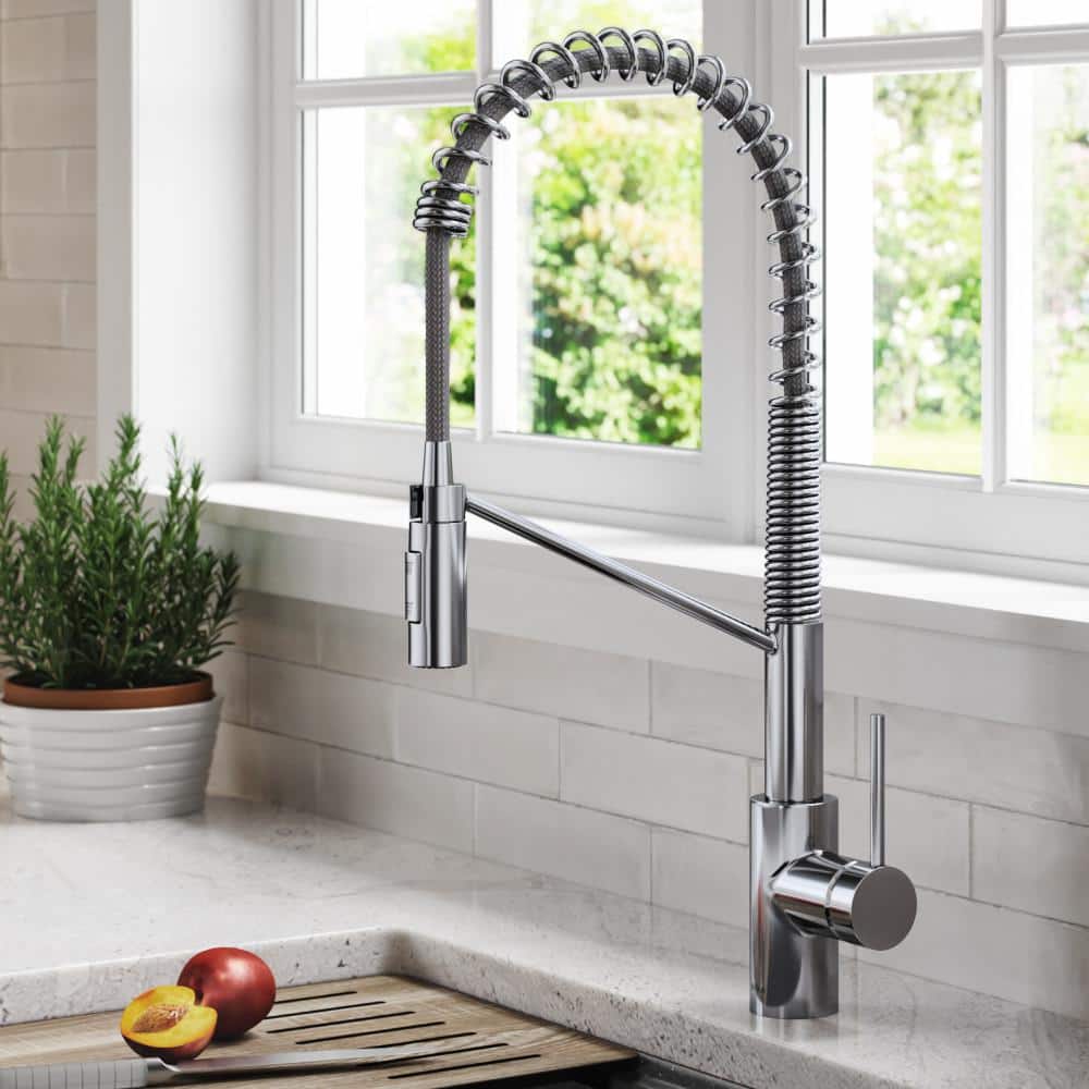 Chrome Commercial Style Pull-Down Kitchen Faucet with Spray