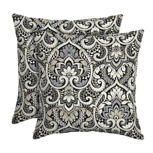 16 in. x 16 in. Black Aurora Damask Outdoor Square Pillow (2-Pack)