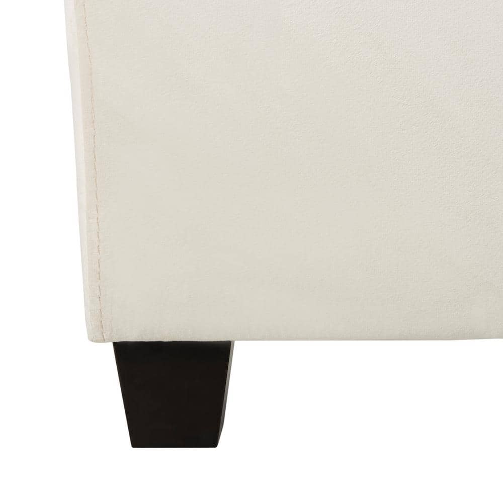 Transitional Queen Platform Bed with Plush Cream Velvet Upholstery