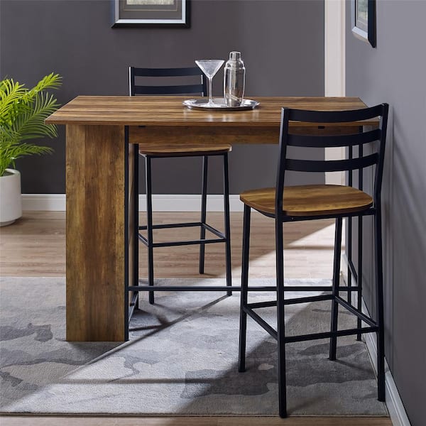 Welwick Designs 3 Piece Reclaimed Barnwood Drop Leaf Counter Table Set