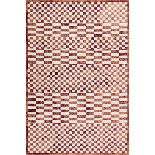 Kallie Washable Tiled Brick 8.10 ft. x 12 ft. Indoor Area Rug