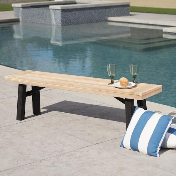 Unbranded 63 in. Grey Acacia Wood Outdoor Bench, Ottoman