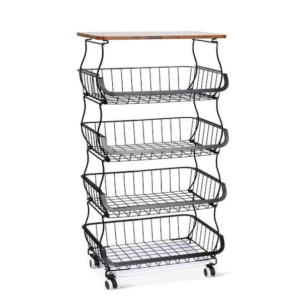 Siavonce 5 Layer Fruit Basket for Kitchen Organizer and Storage, Stackable Metal Wire Basket Stand Cart with Wheels