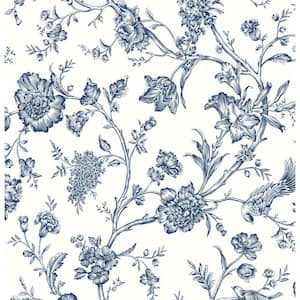 40.5 sq. ft. Navy Blue Jasmine Chinoiserie Vinyl Peel and Stick Wallpaper Roll