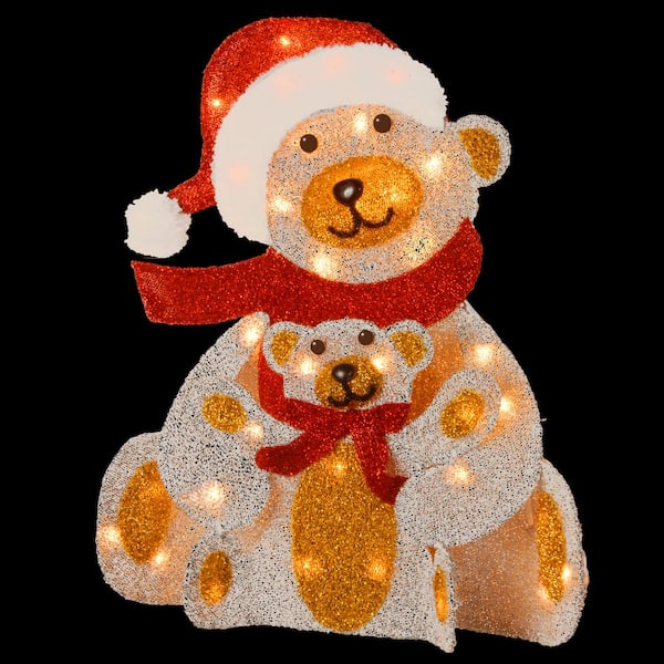 National Tree Company Pre-Lit 24 in. Silver Fabric Bear Decoration