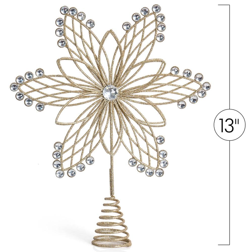 Gold Glitter Metal Flower Tree Topper with Silver Gems