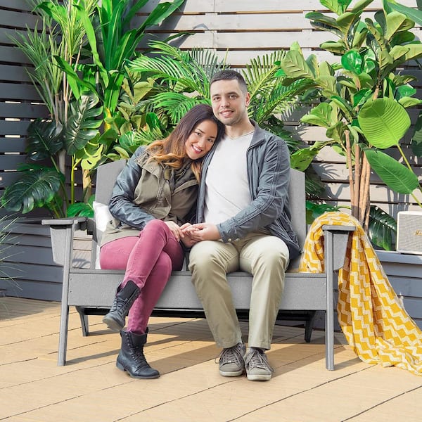 Patio Plastic Adirondack Chair Loveseat Bench HDPE Weather Resistant Deck Grey