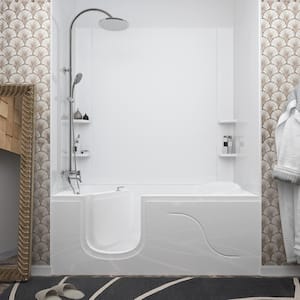 5 ft. Walk-in Non-Whirlpool Bathtub with Easy Up Adhesive Wall Surround in White