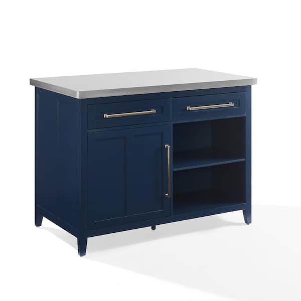 CROSLEY FURNITURE Silvia Navy Stainless Steel 46 in. Kitchen Island