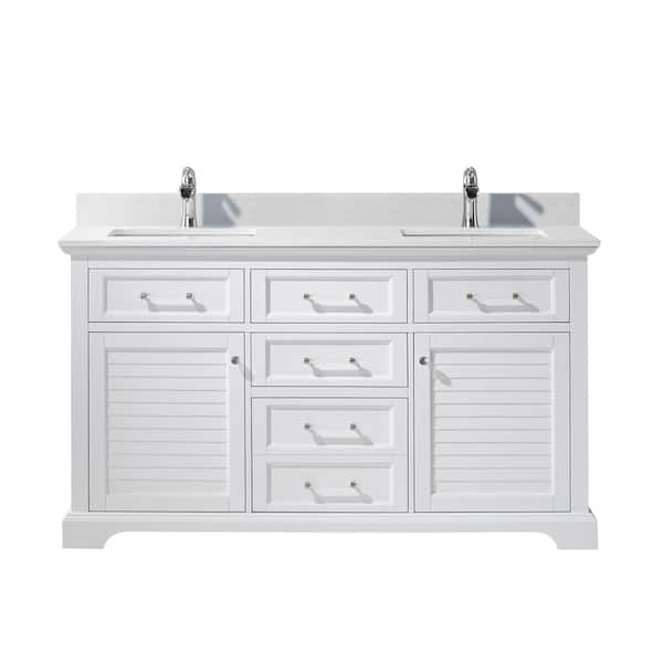 ROSWELL Lorna 60 in. Bath Vanity in White with Composite Vanity Top in White with White Basin
