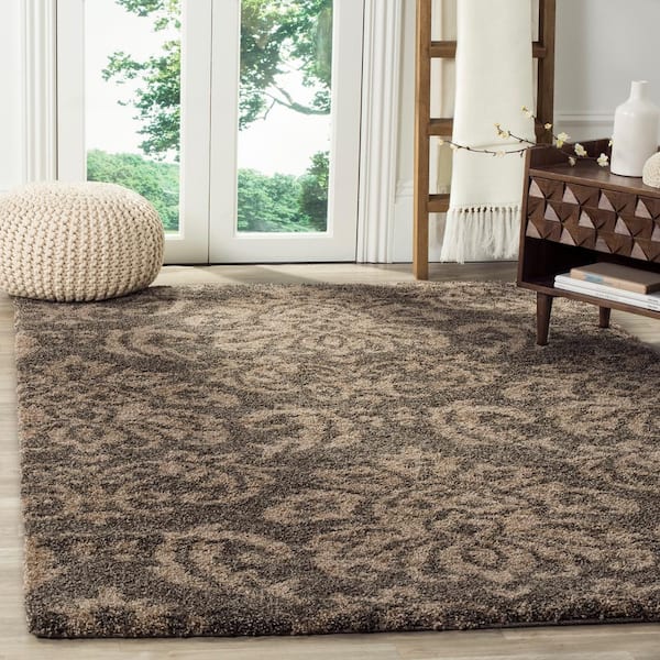 Florida Shag Smoke/Beige 8 ft. x 10 ft. Floral Medallion Area Rug