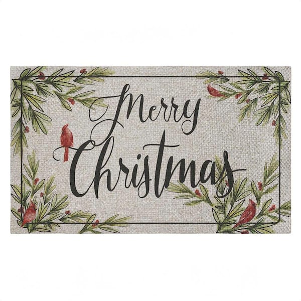 Merry Christmas Cardinals Red 18 in. x 30 in. Polyester Non-Slip Outdoor Door Mat