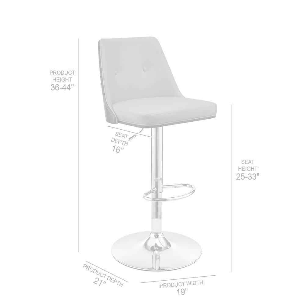 Adjustable Swivel Black Leather & Walnut Wood Bar Stool with Chrome Base