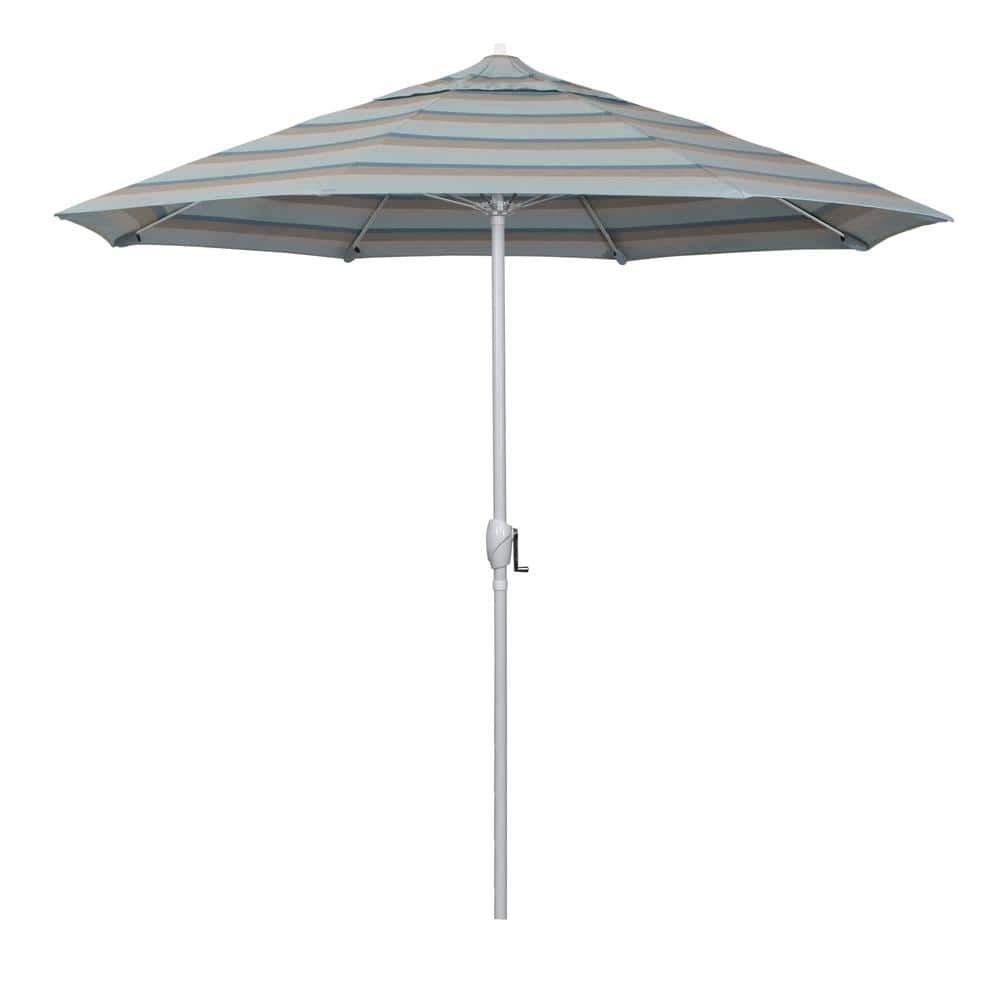 9 ft. Matted White Aluminum Market Patio Umbrella Fiberglass Ribs and Auto Tilt in Gateway Mist Sunbrella price history on PriceWatchPro