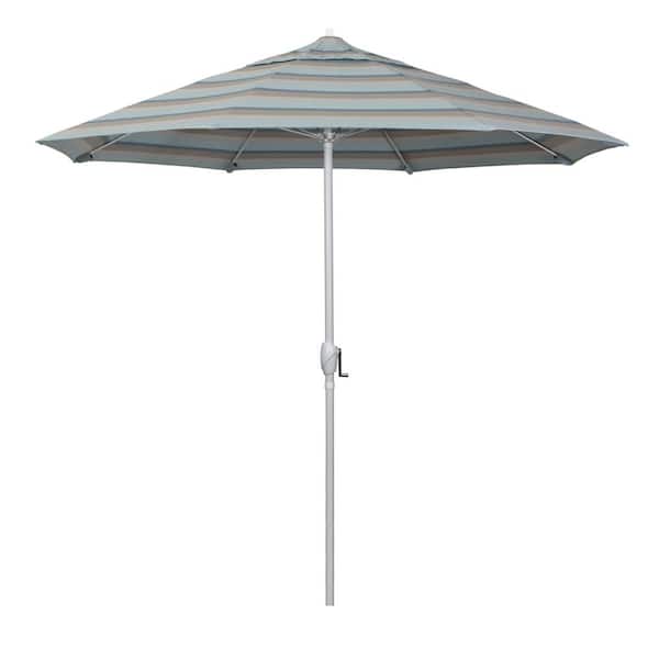 California Umbrella 9 ft. Matted White Aluminum Market Patio Umbrella Fiberglass Ribs and Auto Tilt in Gateway Mist Sunbrella
