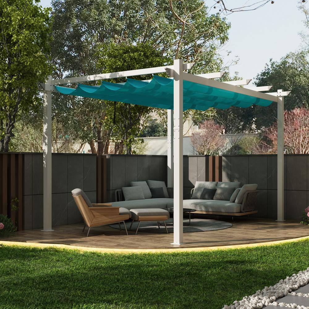 PURPLE LEAF 10 ft. W x 12 ft. D Modern White Aluminum Pergola with Blue
