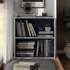 Quincy 23.7 in. Tall Stackable Steel Blue Engineered Wood 2-Shelf Modern Modular Bookcase
